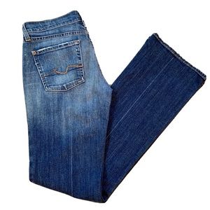 7 for all Mankind 26 Boot cut Jeans Med Wash Low Rise Distressed Hem Whiskering